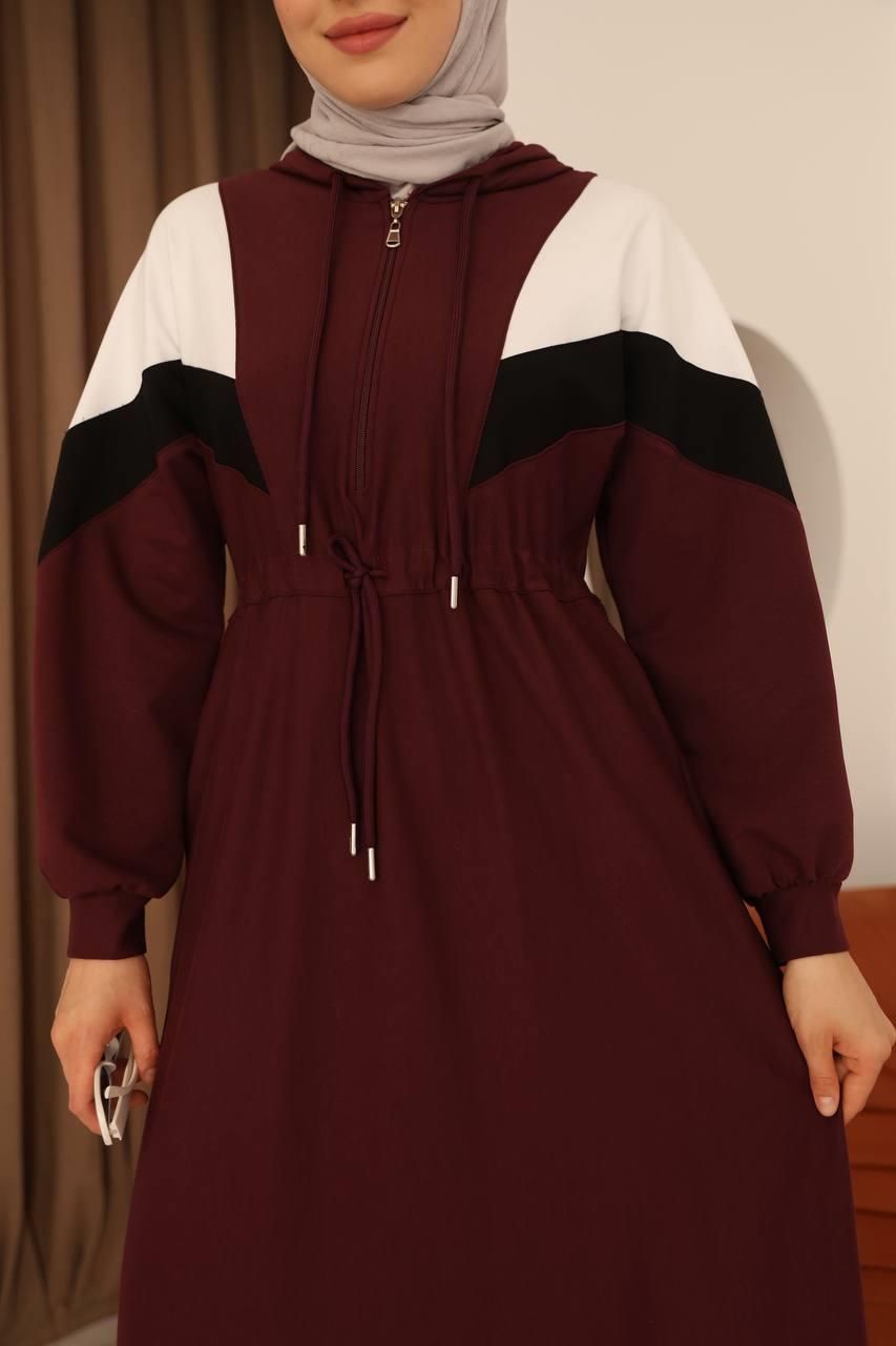 7062 Kapşonlu Spor Elbise - Bordo