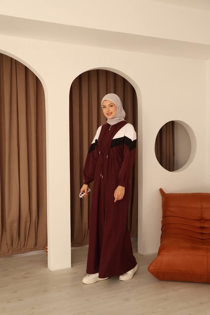 7062 Kapşonlu Spor Elbise - Bordo