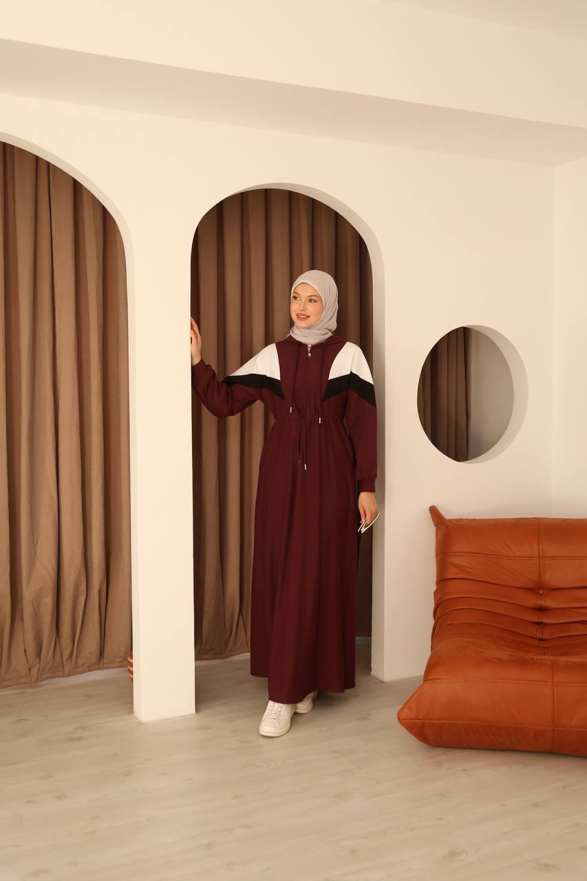 7062 Kapşonlu Spor Elbise - Bordo