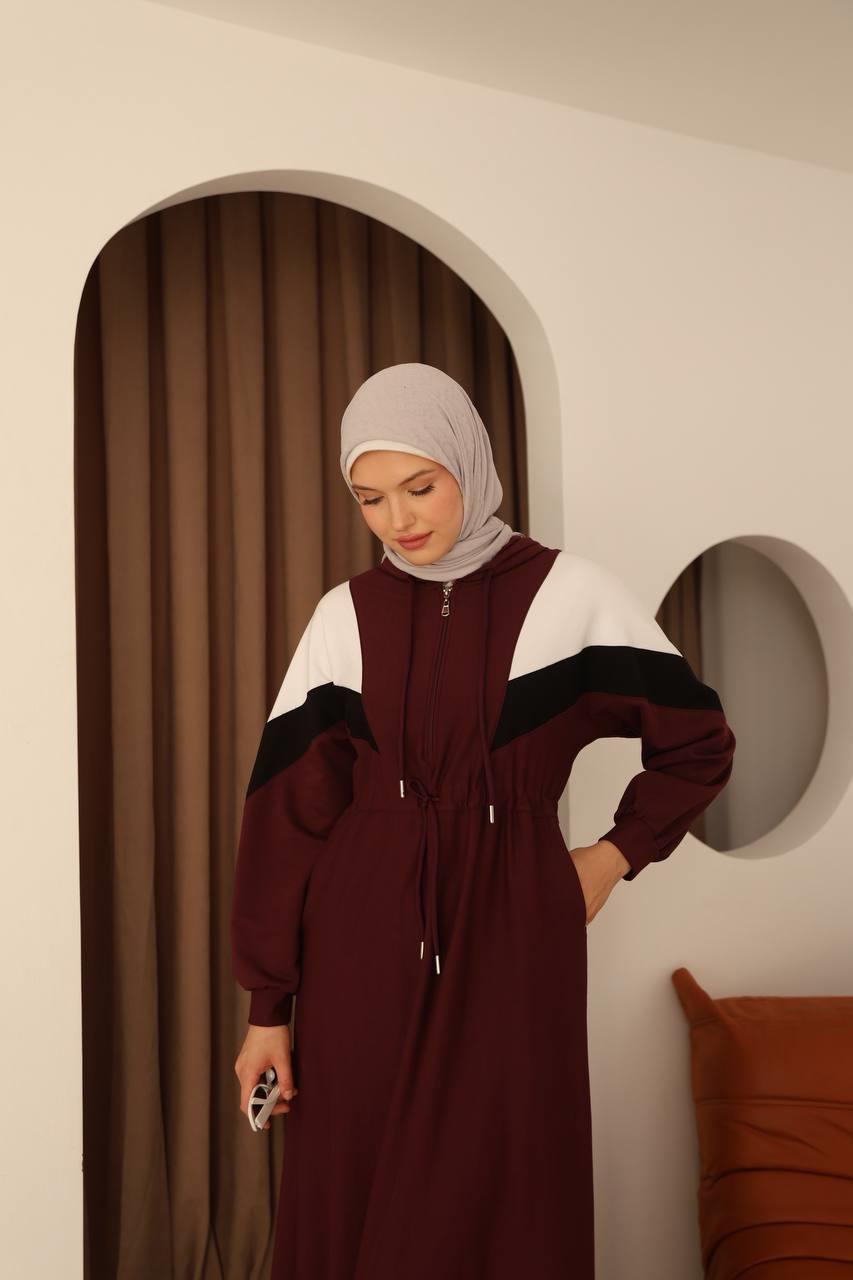 7062 Kapşonlu Spor Elbise - Bordo