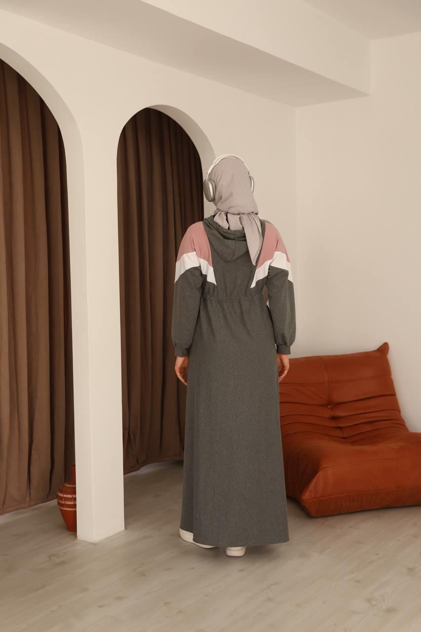 7062 Kapşonlu Spor Elbise - Gri