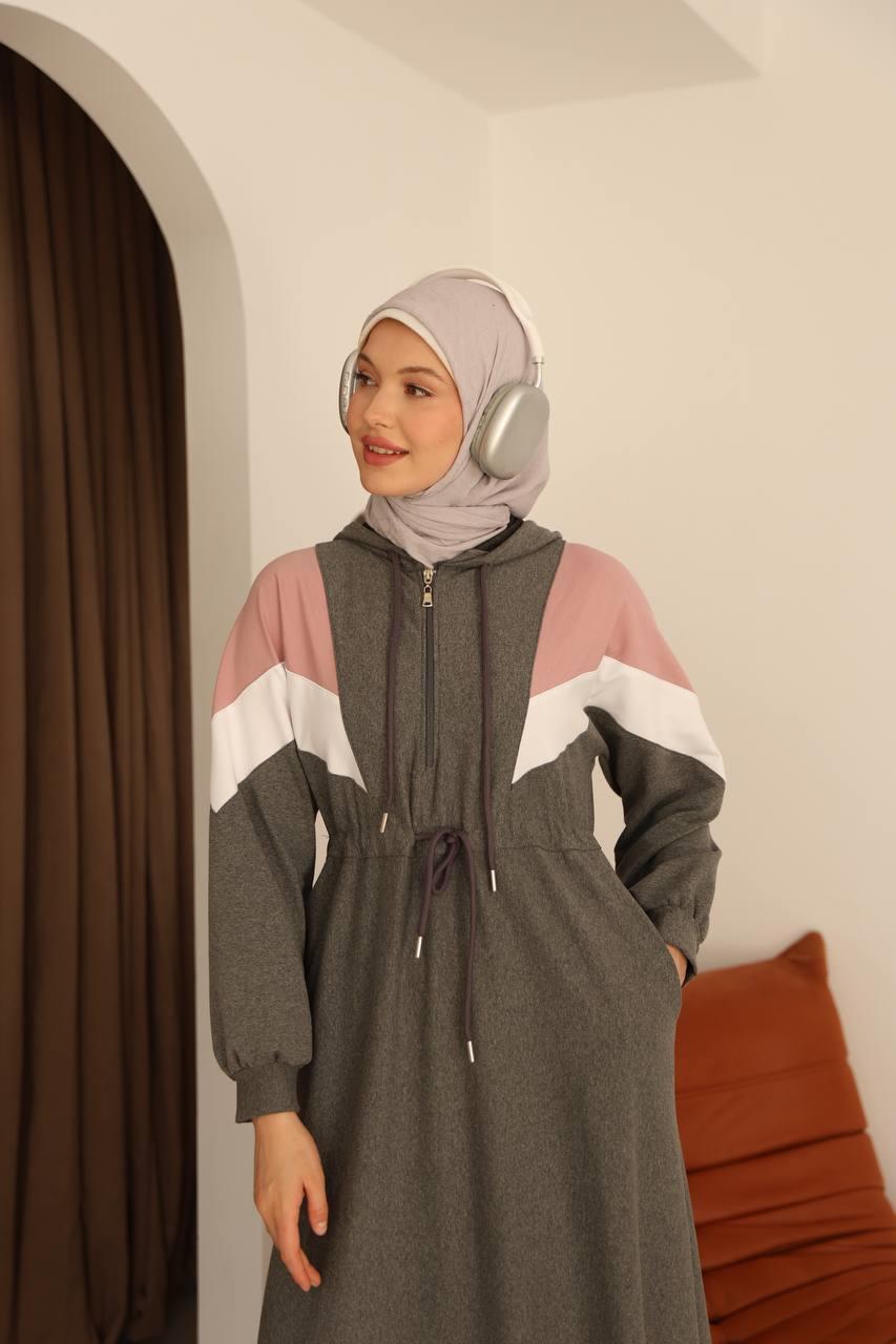 7062 Kapşonlu Spor Elbise - Gri