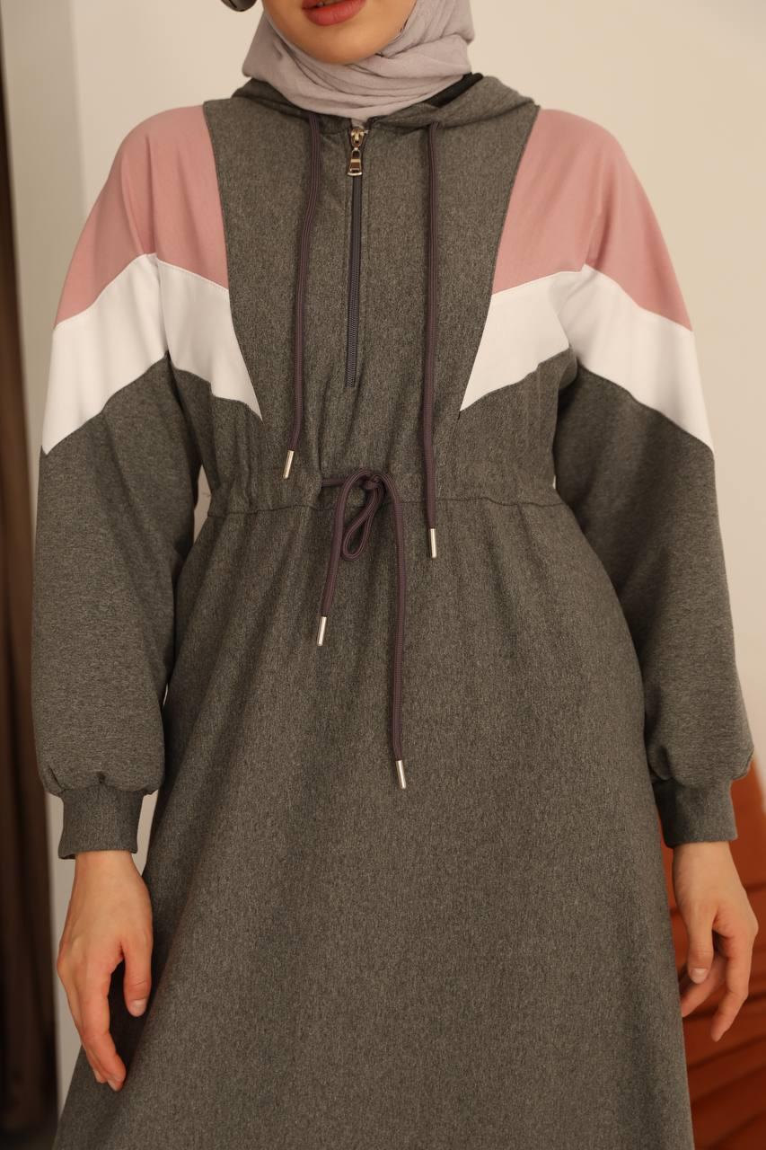 7062 Kapşonlu Spor Elbise - Gri