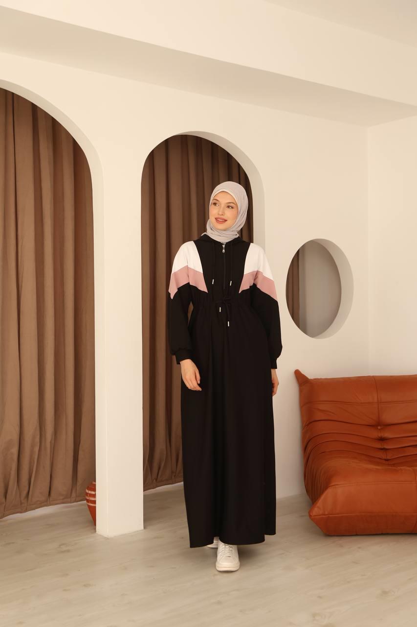 7062 Kapşonlu Spor Elbise - Siyah