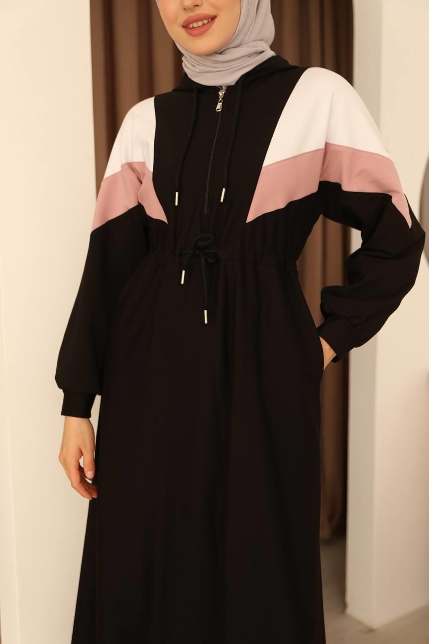 7062 Kapşonlu Spor Elbise - Siyah