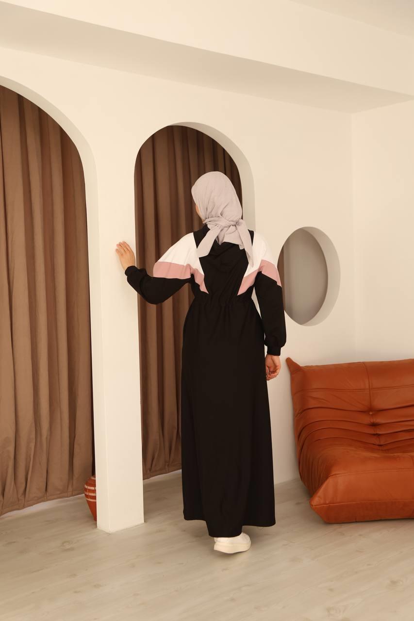 7062 Kapşonlu Spor Elbise - Siyah