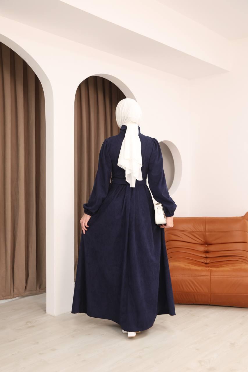 7067 Kemer Detaylı Elbise - Lacivert
