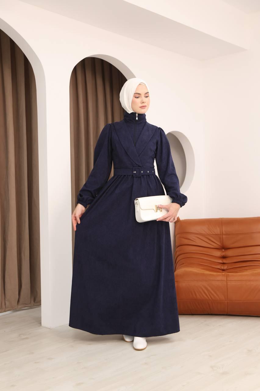 7067 Kemer Detaylı Elbise - Lacivert