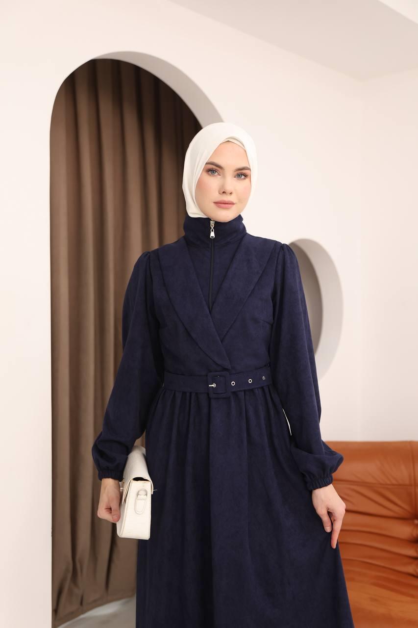 7067 Kemer Detaylı Elbise - Lacivert