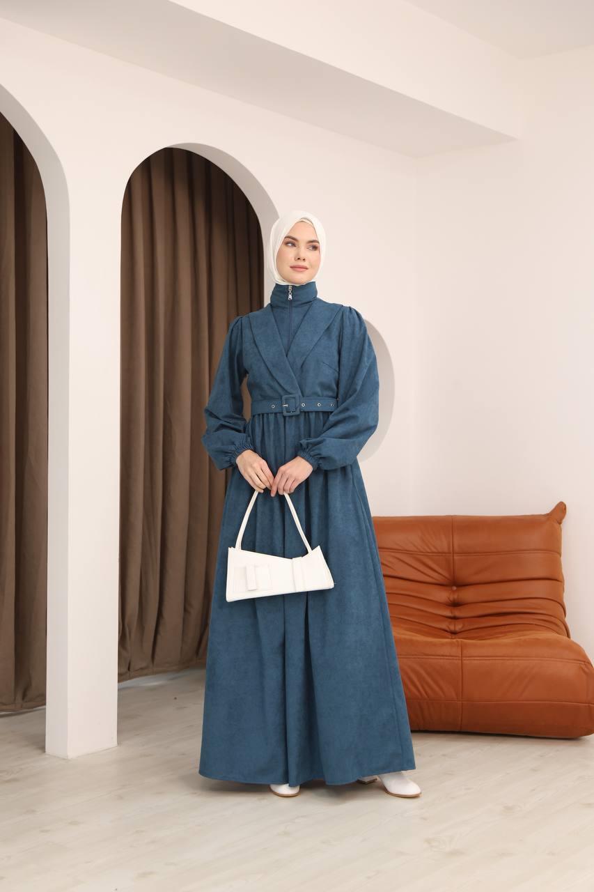 7067 Kemer Detaylı Elbise - Petrol