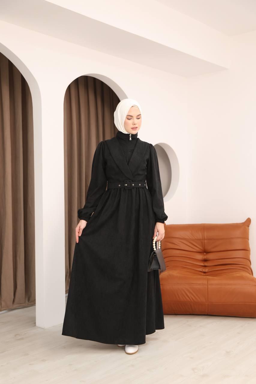 7067 Kemer Detaylı Elbise - Siyah