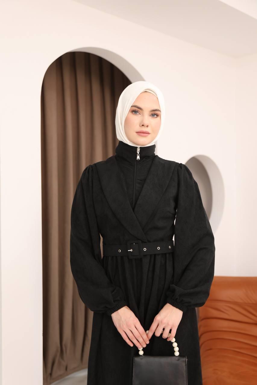 7067 Kemer Detaylı Elbise - Siyah