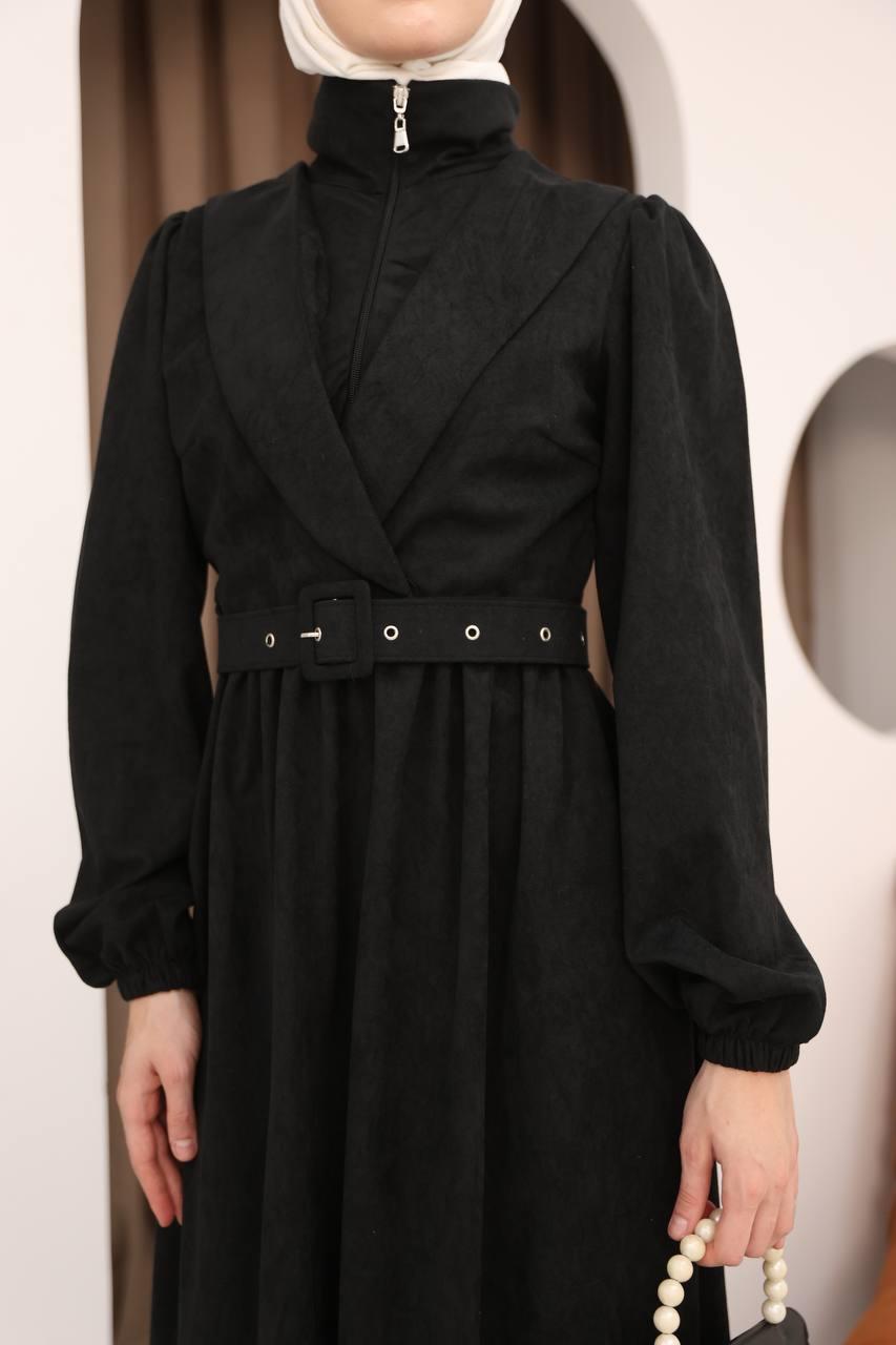 7067 Kemer Detaylı Elbise - Siyah