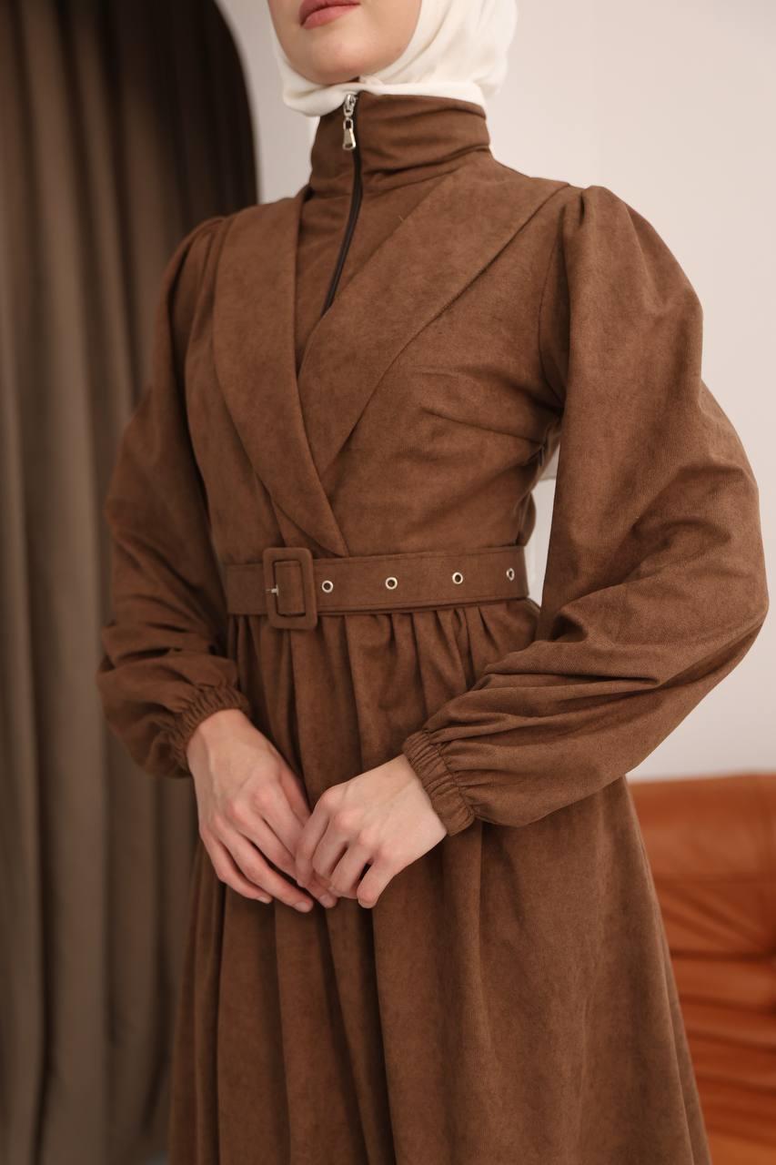 7067 Kemer Detaylı Elbise - Taba