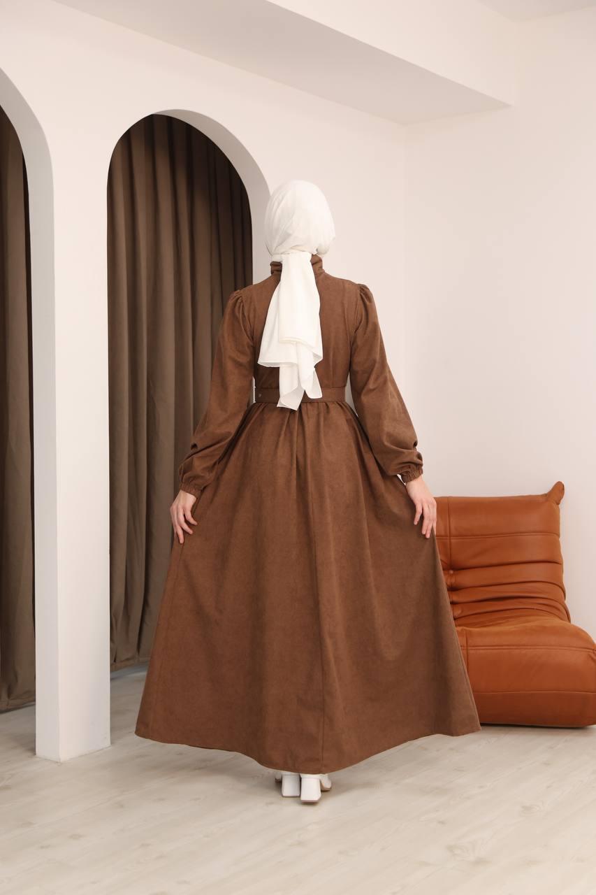 7067 Kemer Detaylı Elbise - Taba