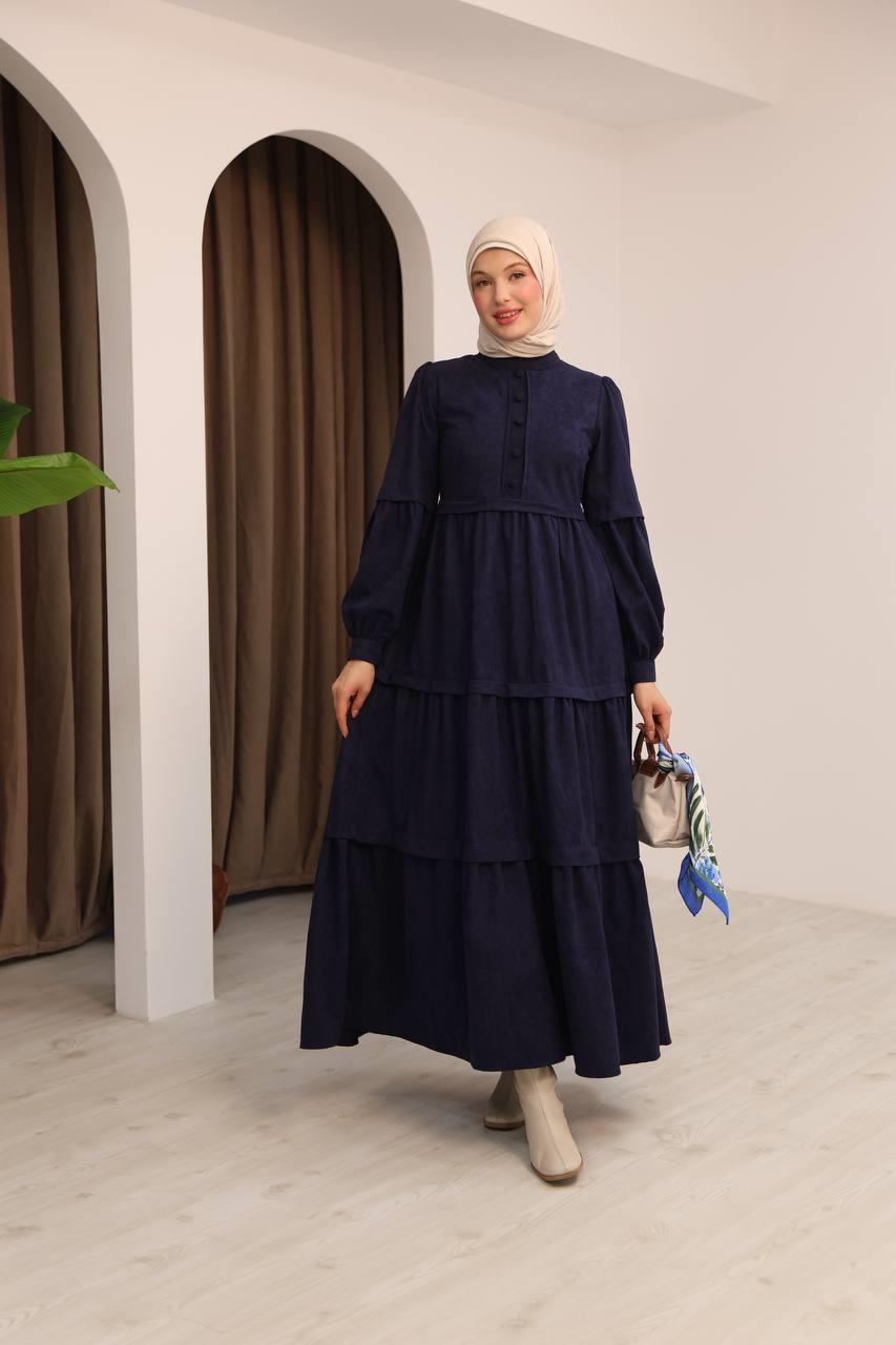 7069 Kat Etekli Elbise - Lacivert 
