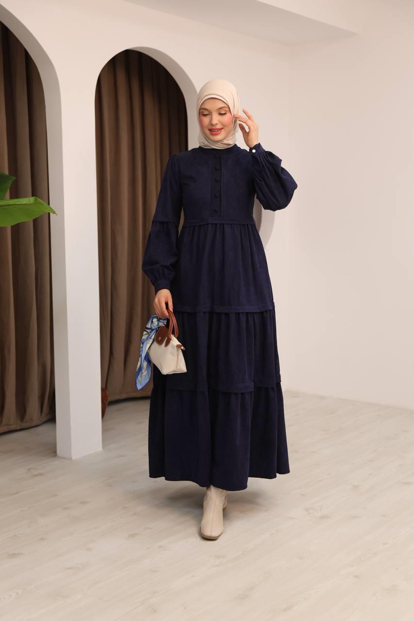 7069 Kat Etekli Elbise - Lacivert 