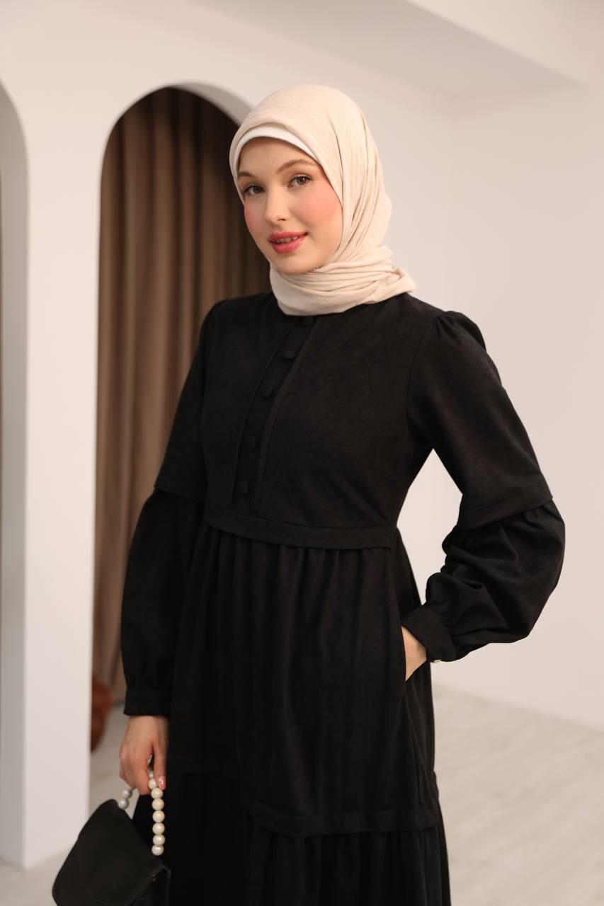7069 Kat Etekli Elbise - Siyah 