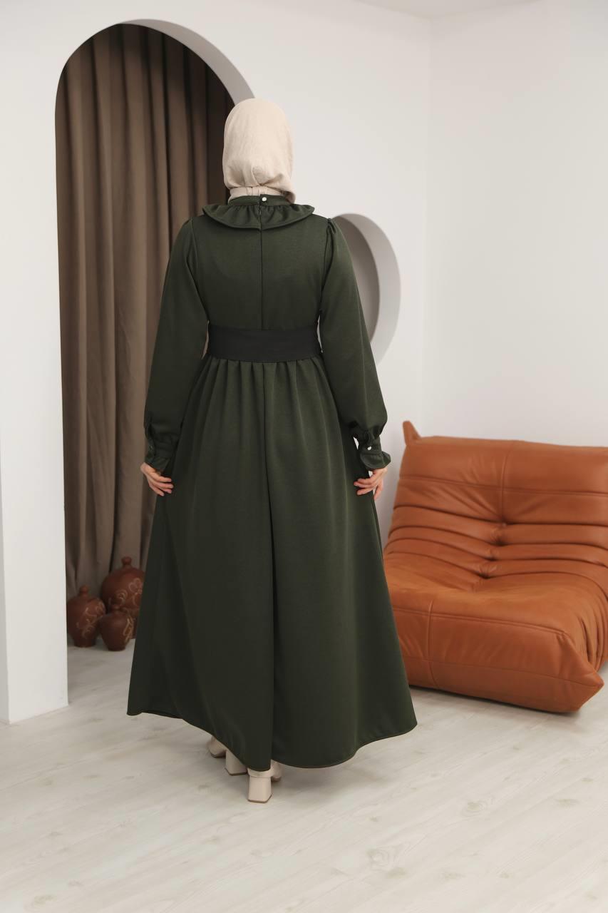 7070 Korse kemerli elbise - Haki