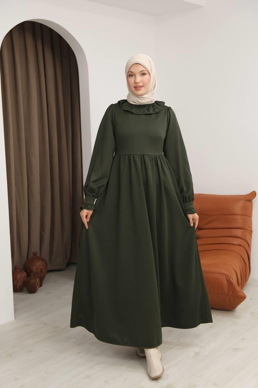 7070 Korse kemerli elbise - Haki