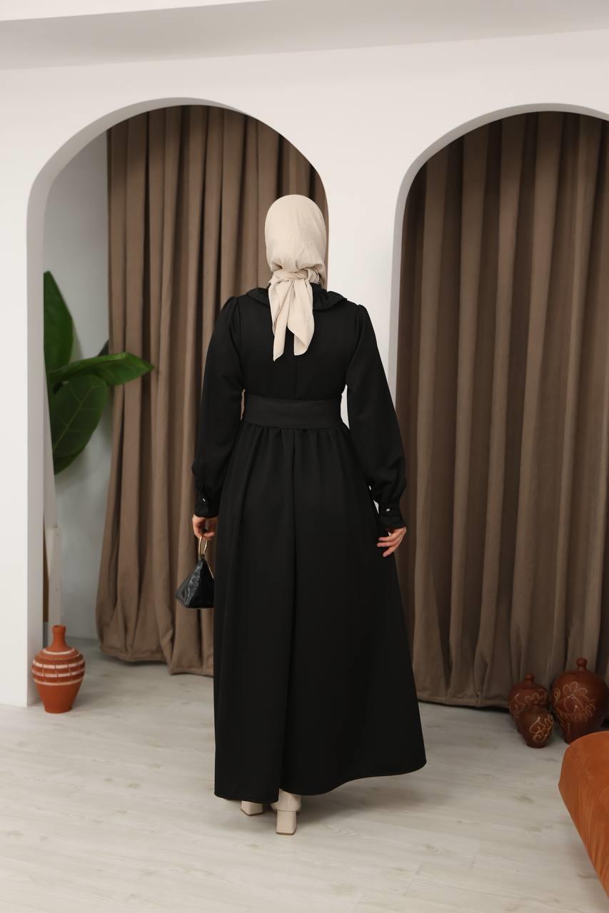 7070 Korse kemerli elbise - Siyah