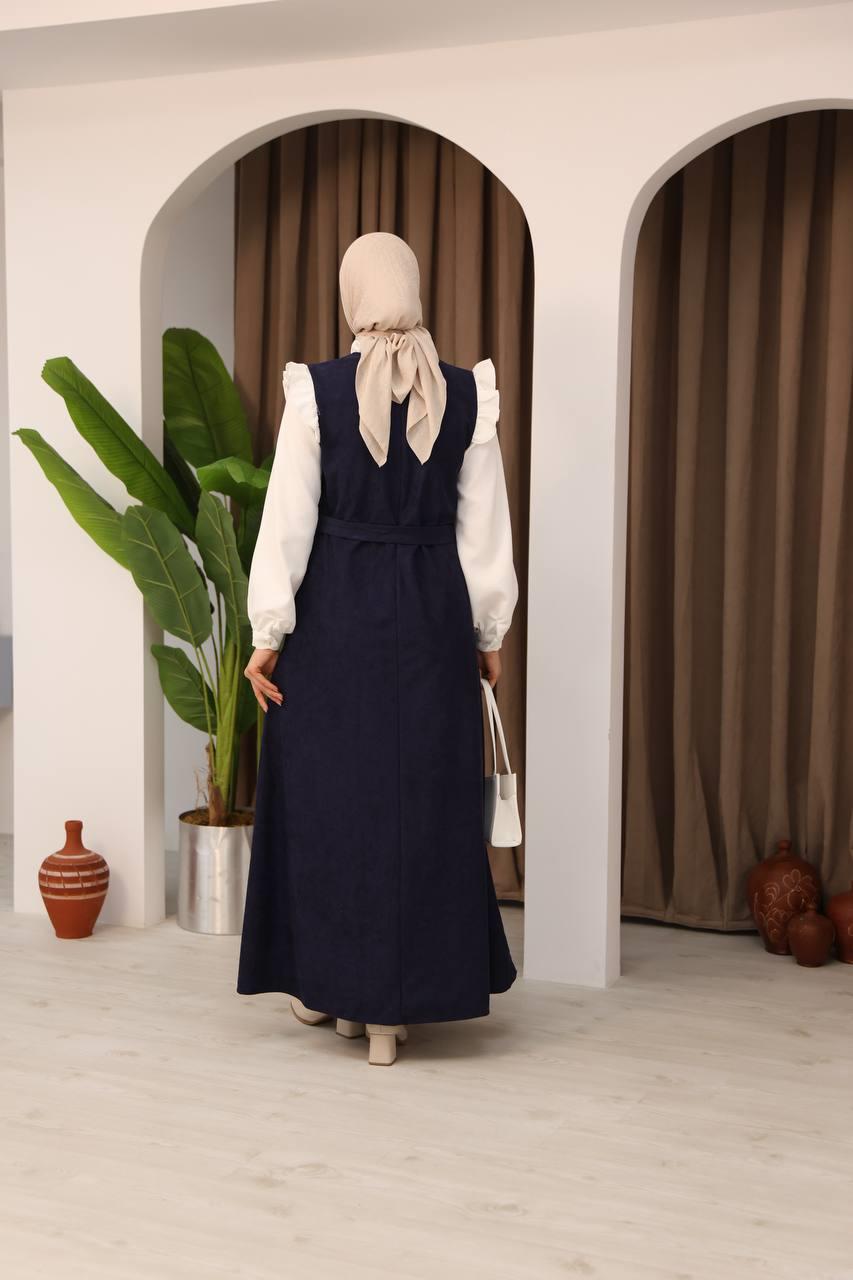 7071 Salopet Görünümlü Elbise - Lacivert