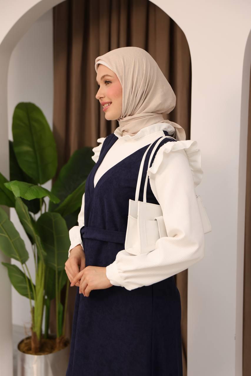 7071 Salopet Görünümlü Elbise - Lacivert