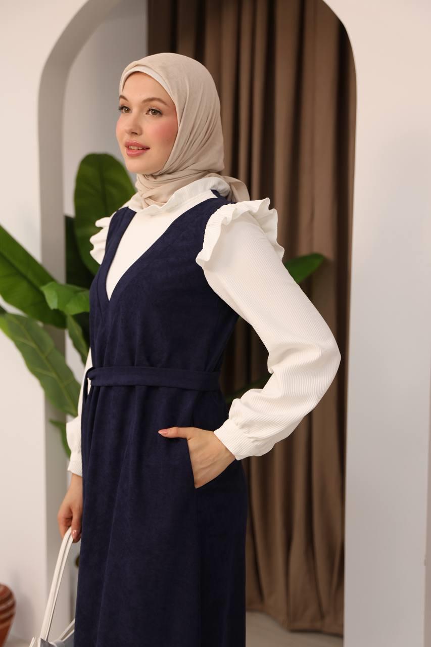 7071 Salopet Görünümlü Elbise - Lacivert