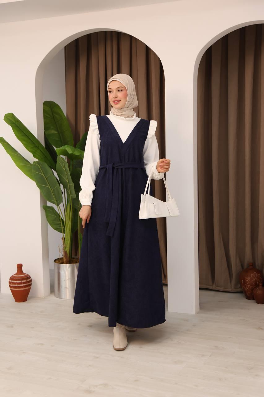 7071 Salopet Görünümlü Elbise - Lacivert