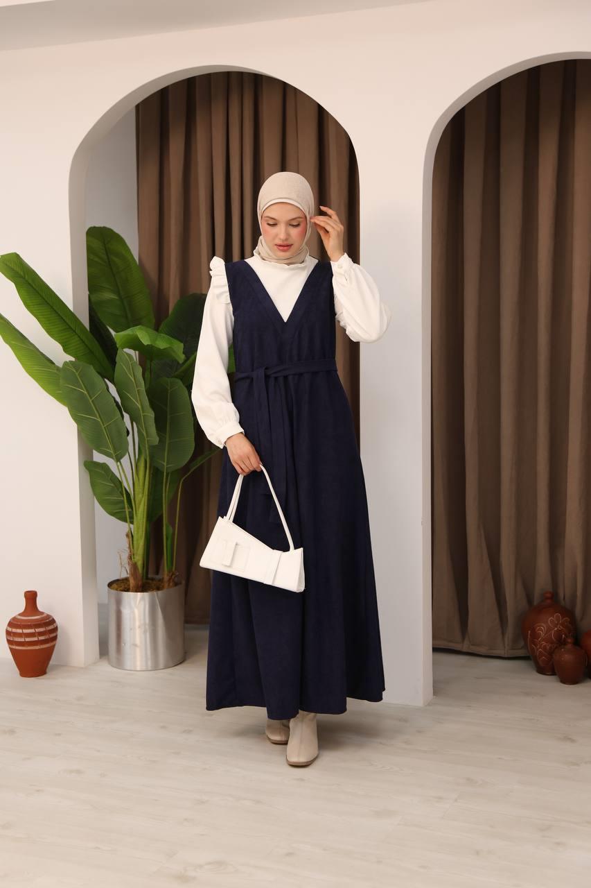 7071 Salopet Görünümlü Elbise - Lacivert