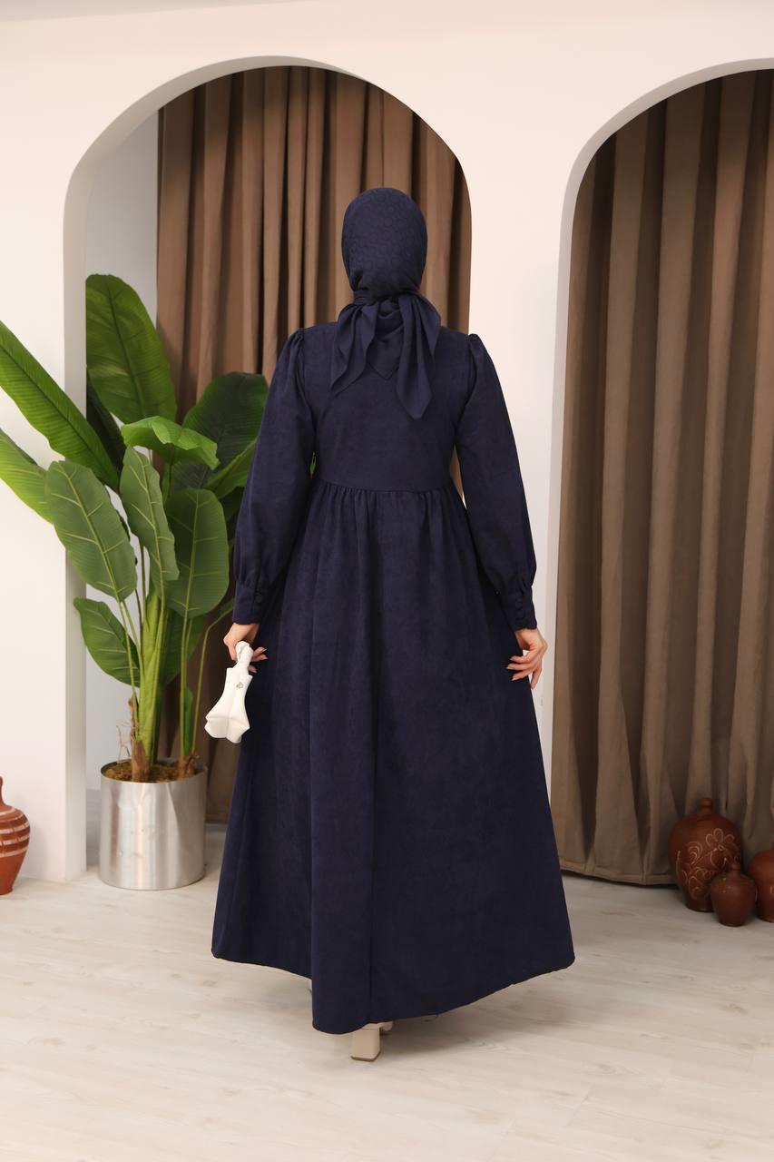 7072 Süet Düğmeli Elbise - Lacivert