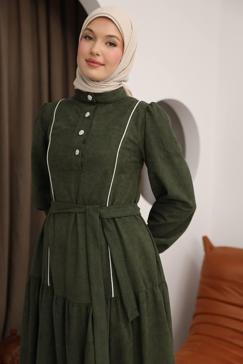7073 Belsiz kışlık Elbise - Haki
