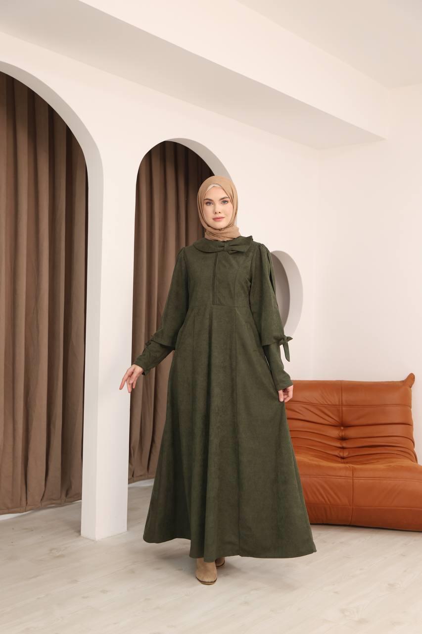 7078 Fiyonk Detaylı Elbise - Haki