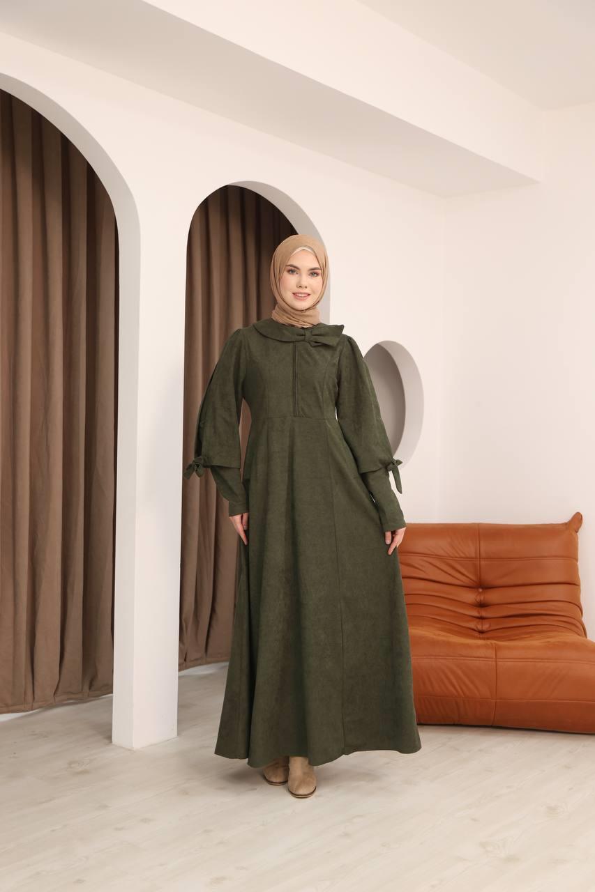 7078 Fiyonk Detaylı Elbise - Haki