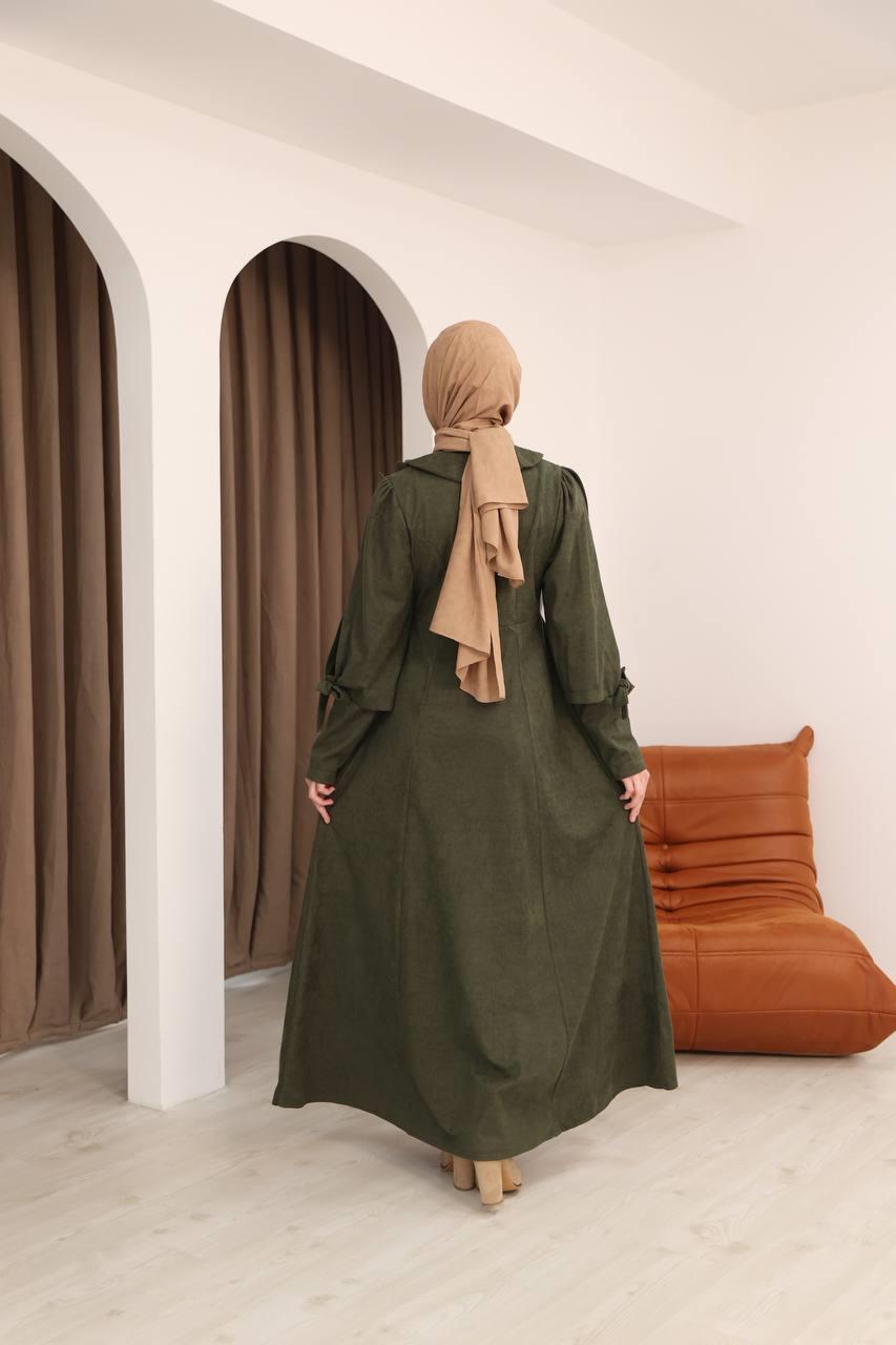 7078 Fiyonk Detaylı Elbise - Haki