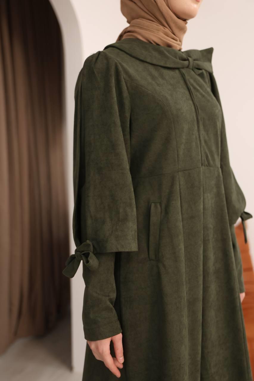 7078 Fiyonk Detaylı Elbise - Haki