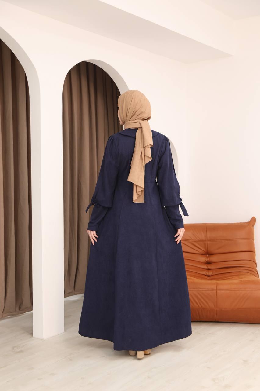 7078 Fiyonk Detaylı Elbise - Lacivert