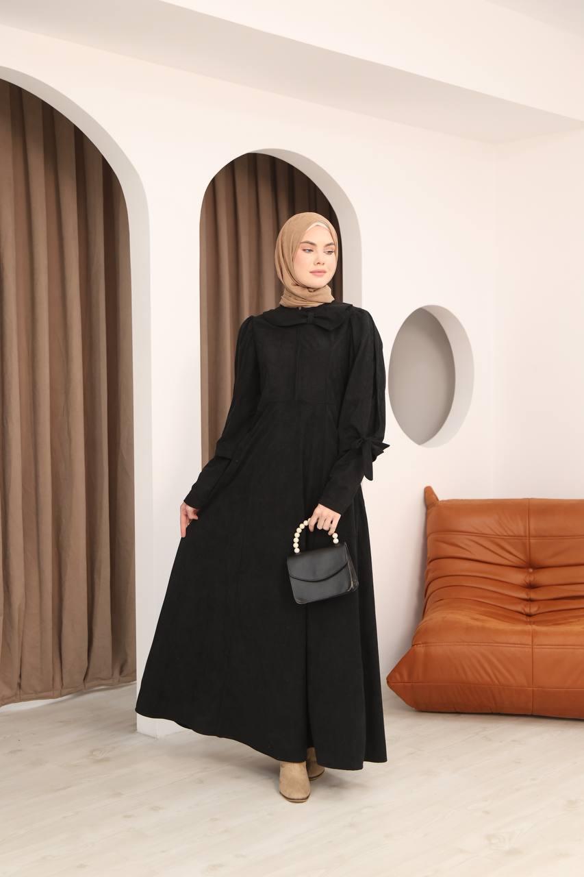 7078 Fiyonk Detaylı Elbise - Siyah
