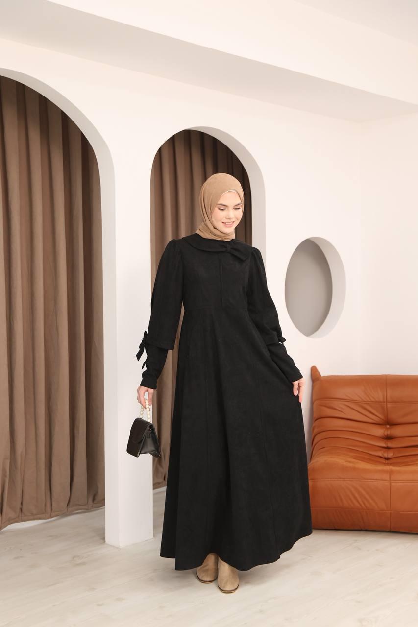 7078 Fiyonk Detaylı Elbise - Siyah