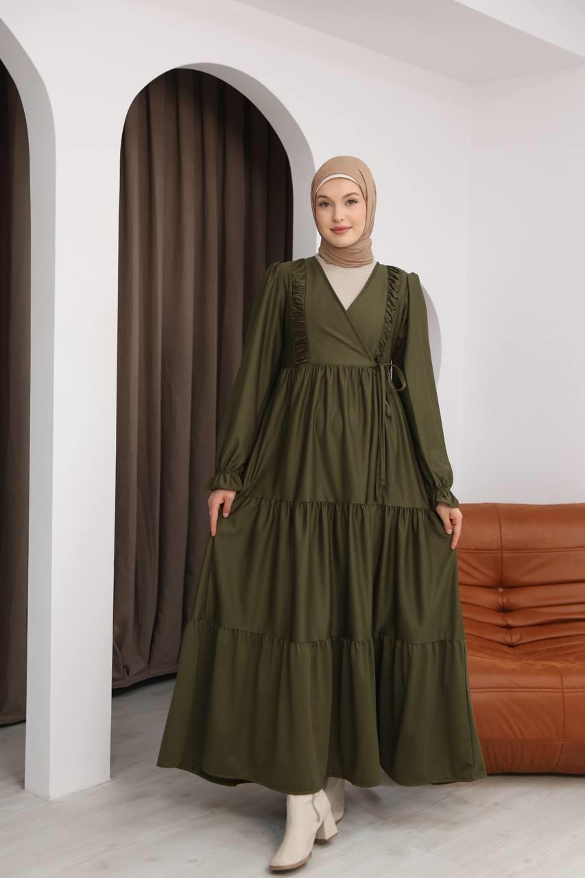7080 Kruvaze Detaylı Elbise - Haki 