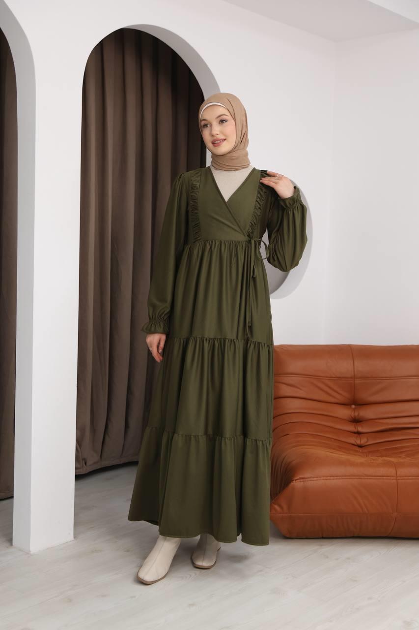 7080 Kruvaze Detaylı Elbise - Haki 