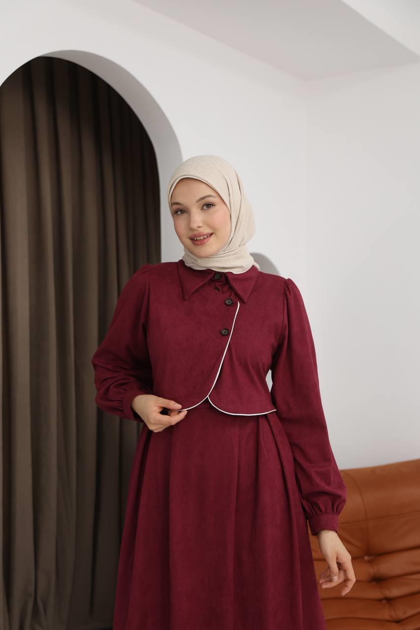 7085 Ön Tasarımlı Elbise - Bordo