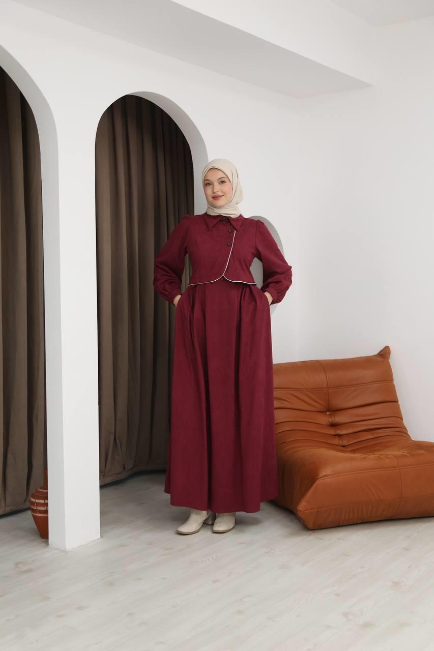 7085 Ön Tasarımlı Elbise - Bordo