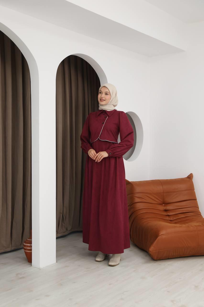 7085 Ön Tasarımlı Elbise - Bordo