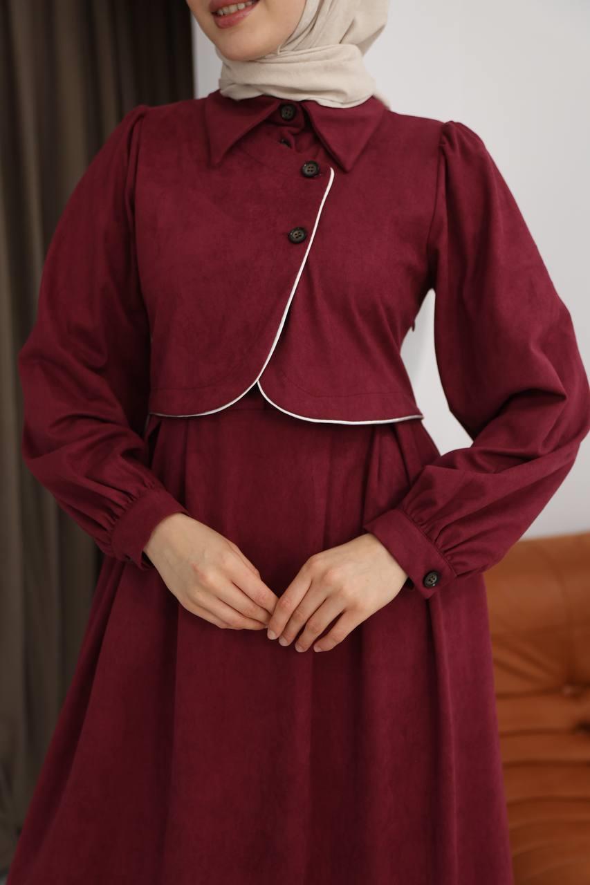 7085 Ön Tasarımlı Elbise - Bordo