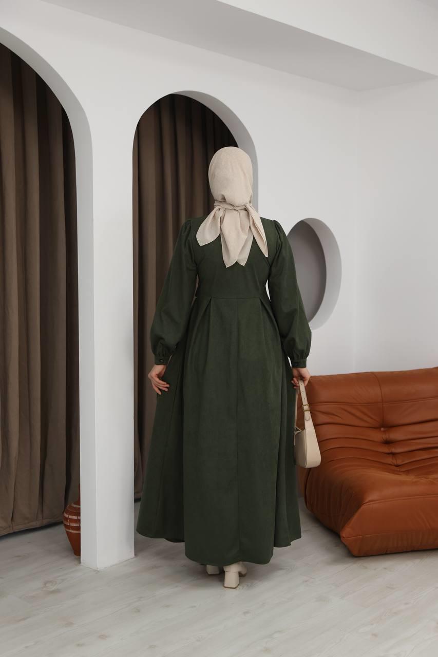 7085 Ön Tasarımlı Elbise - Haki