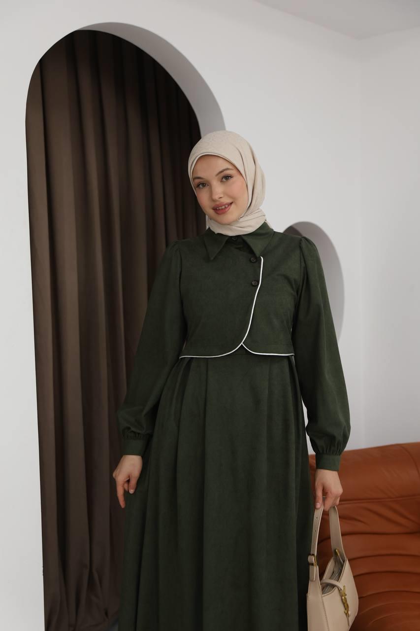 7085 Ön Tasarımlı Elbise - Haki