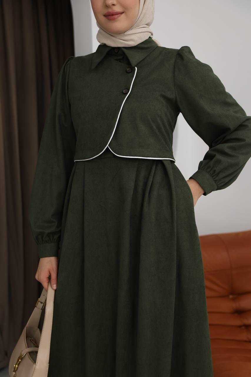 7085 Ön Tasarımlı Elbise - Haki