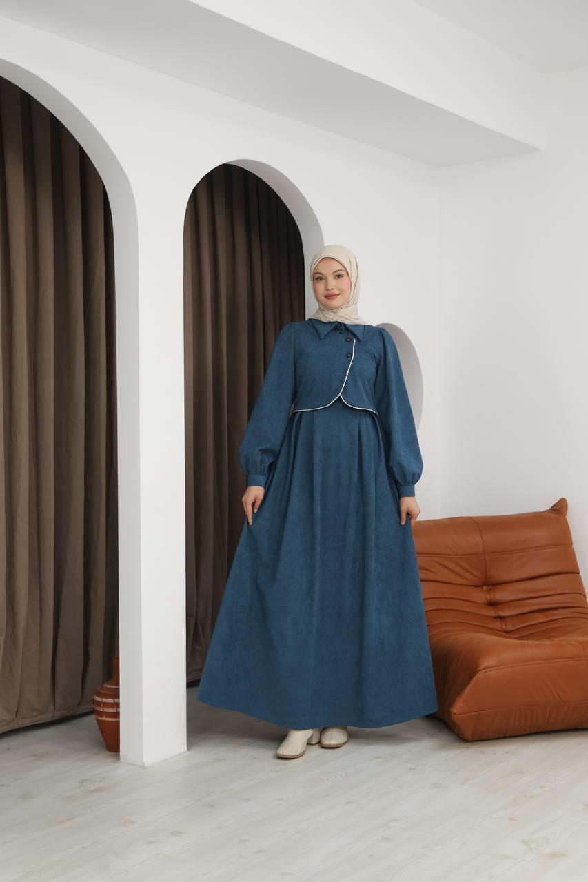 7085 Ön Tasarımlı Elbise - Petrol