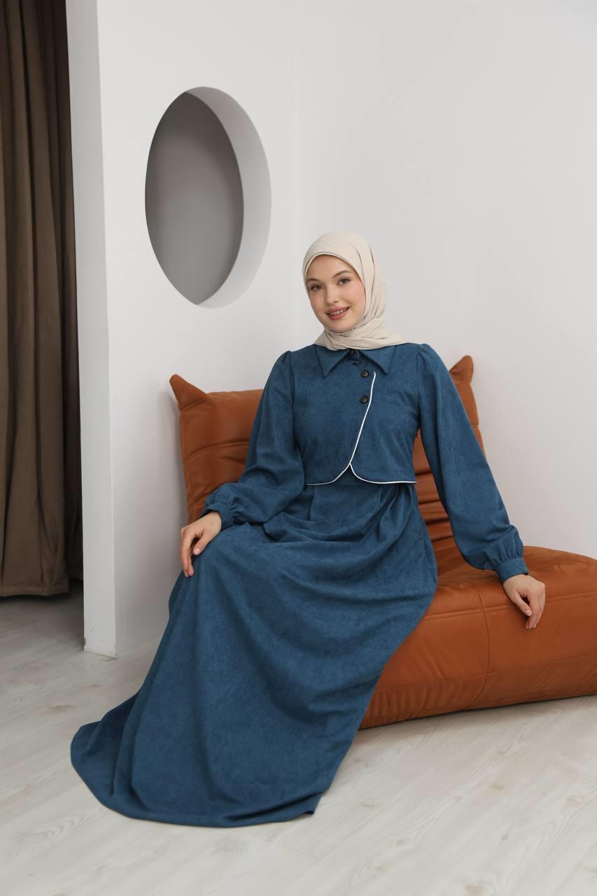 7085 Ön Tasarımlı Elbise - Petrol